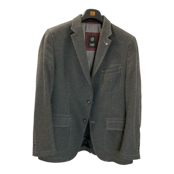 Bugatti Gray Blazer with Slim Fit and Textured Fabric - Picture 1 of 9